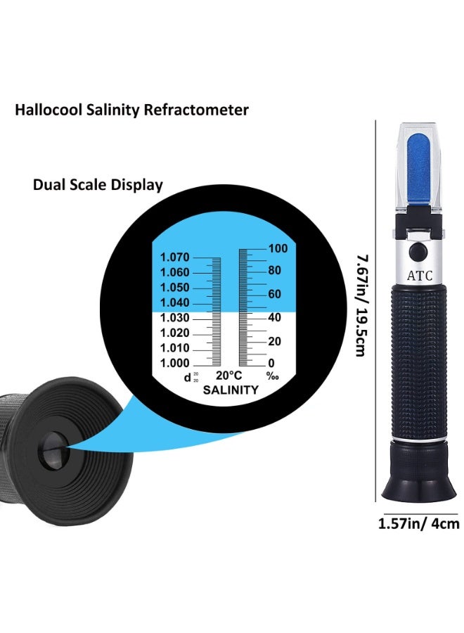 Salinity Refractometer for Aquarium, Marine Monitoring, Saltwater Testing, Dual Scale Salinity Tester 0-100 PPT 1.000-1.070 Specific Gravity Saline Seawater Refractometer Hydrometer with - Image 5